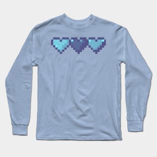 Blue Hearts in a Row Pixel Art Long Sleeve T-Shirt